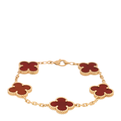 Van Cleef & Arpels 18K Yellow Gold Carnelian 5 Motifs Vintage Alhambra Bracelet 1 of 4