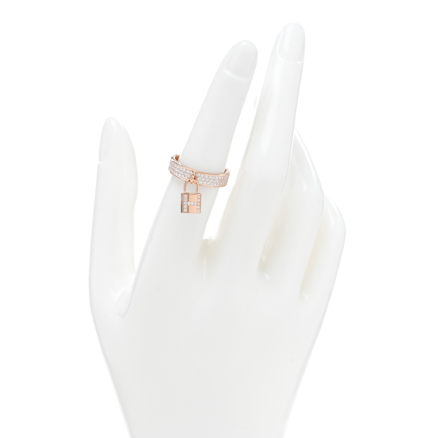 Hermes 18K Rose Gold Diamond MM Kelly Clochette Ring 53 6.25 2 of 4