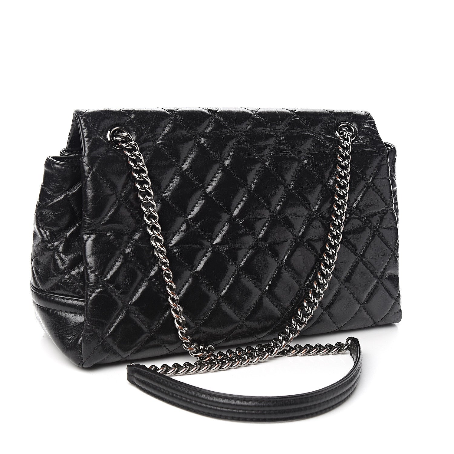 Chanel Shiny Crumpled Calfskin Quilted Medium Lady Pearly Flap Black 2 of 11