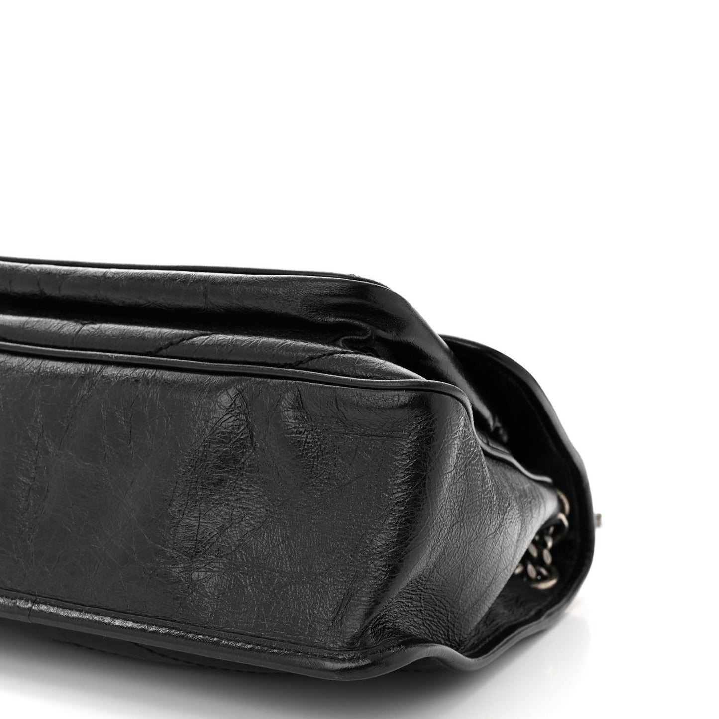 Crinkled Calfskin Matelasse Monogram Medium Niki Chain Satchel Black