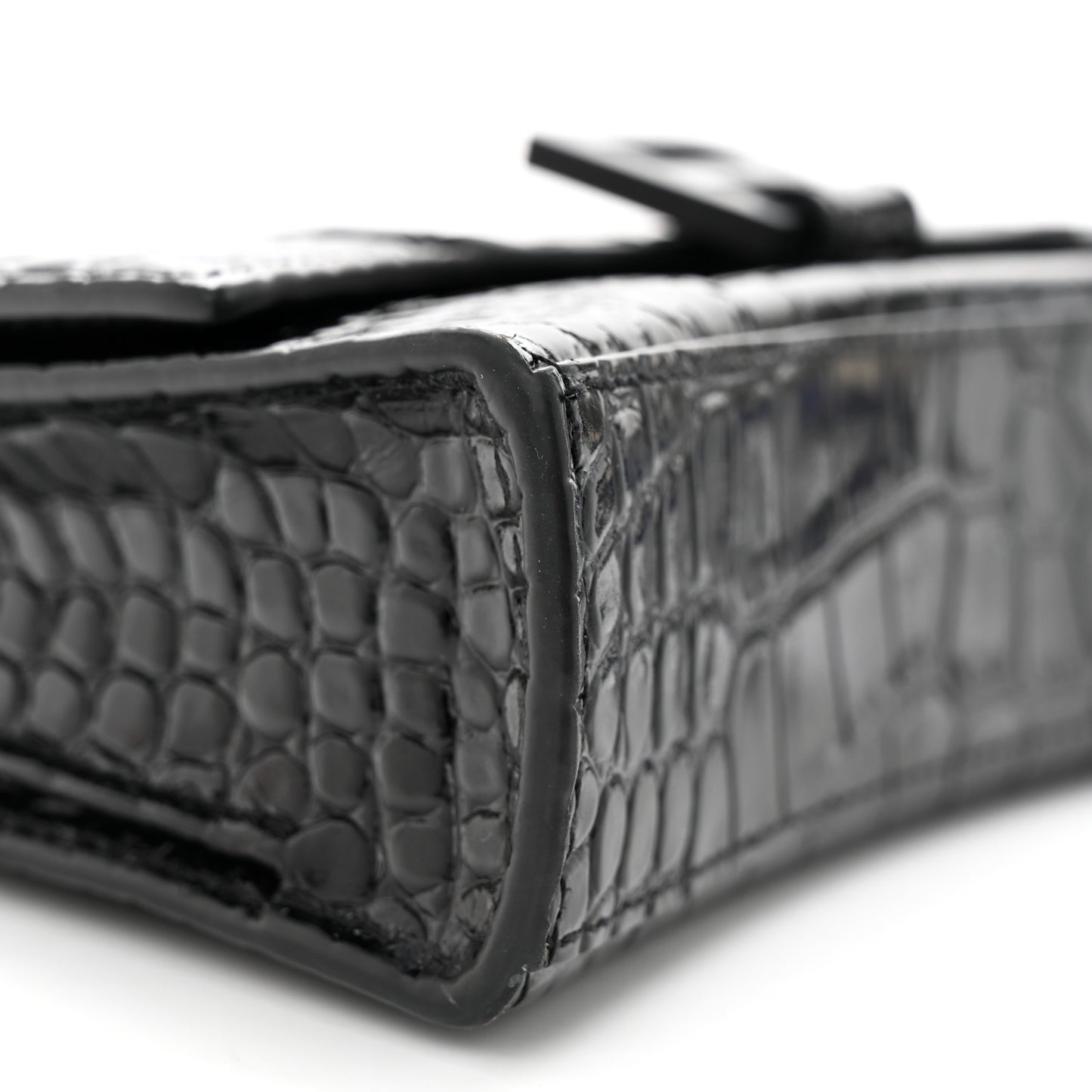 Shiny Calfskin Monochrome Crocodile Embossed Small Hourglass Evening Chain Bag Black