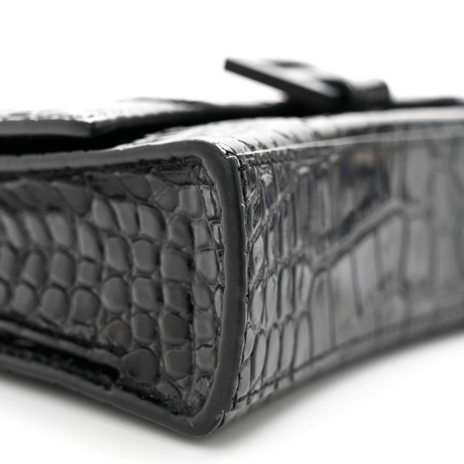 Balenciaga Shiny Calfskin Monochrome Crocodile Embossed Small Hourglass Evening Chain Bag Black 8 of 12