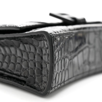 Balenciaga Shiny Calfskin Monochrome Crocodile Embossed Small Hourglass Evening Chain Bag Black 8 of 12