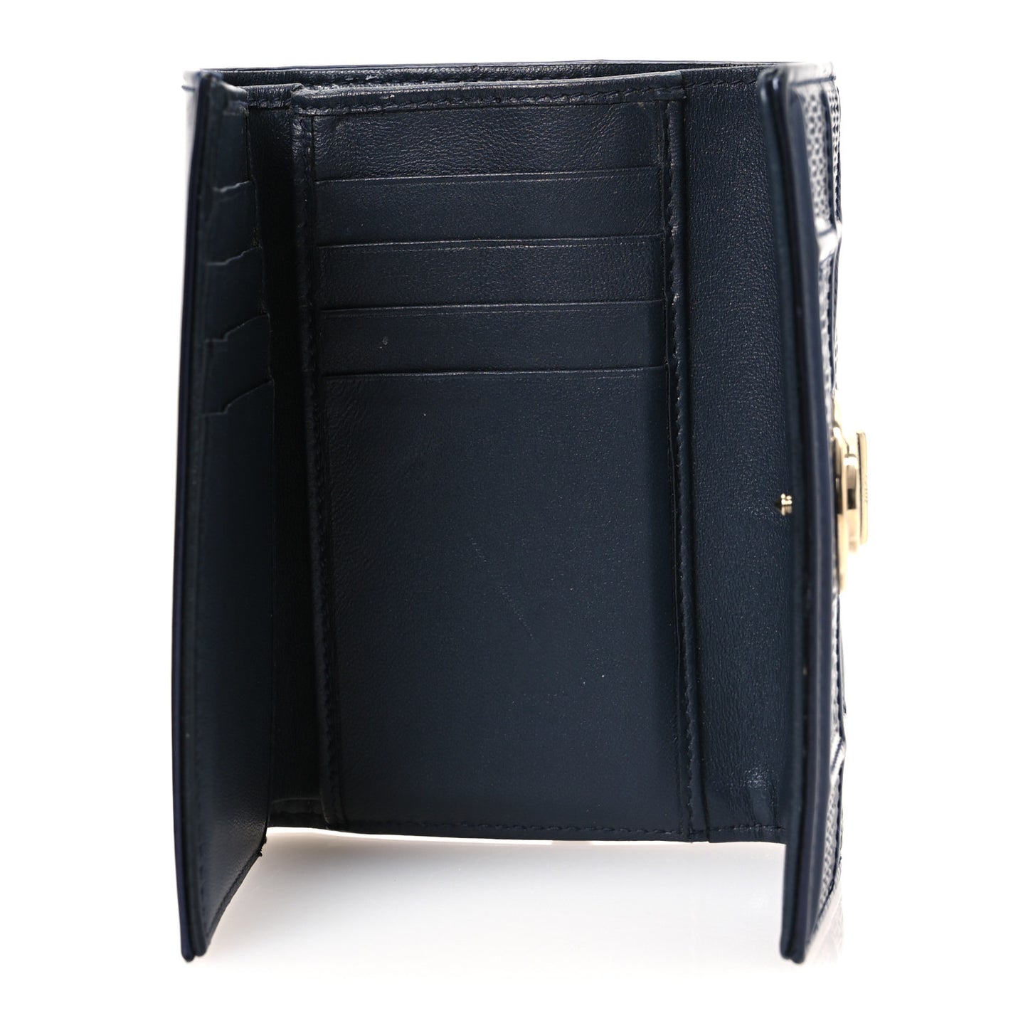 Metallic Patent Micro-Cannage Diorama Elancee Wallet Dark Blue