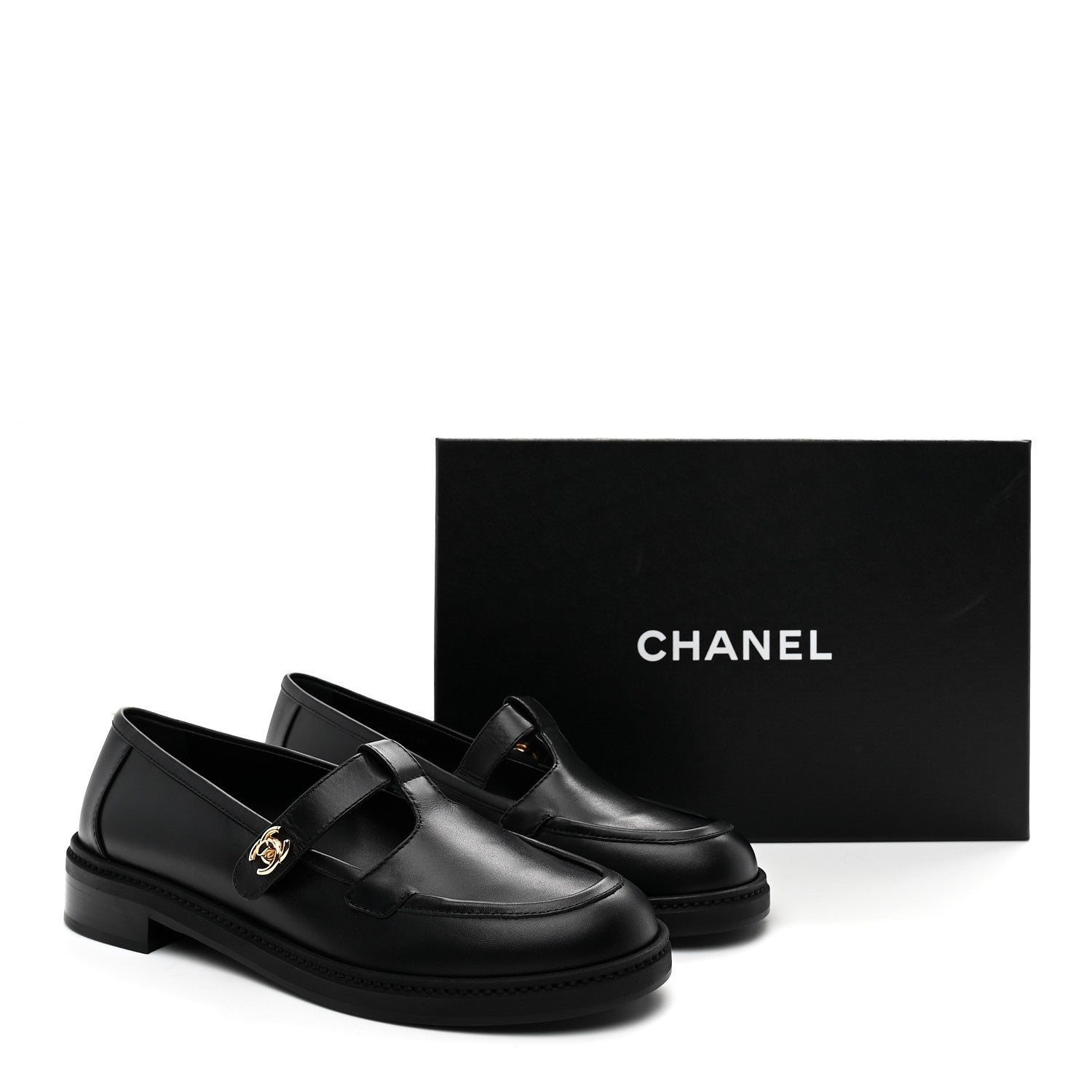 Chanel Calfskin CC Turnlock Moccasin Loafers 40 Black 1881649