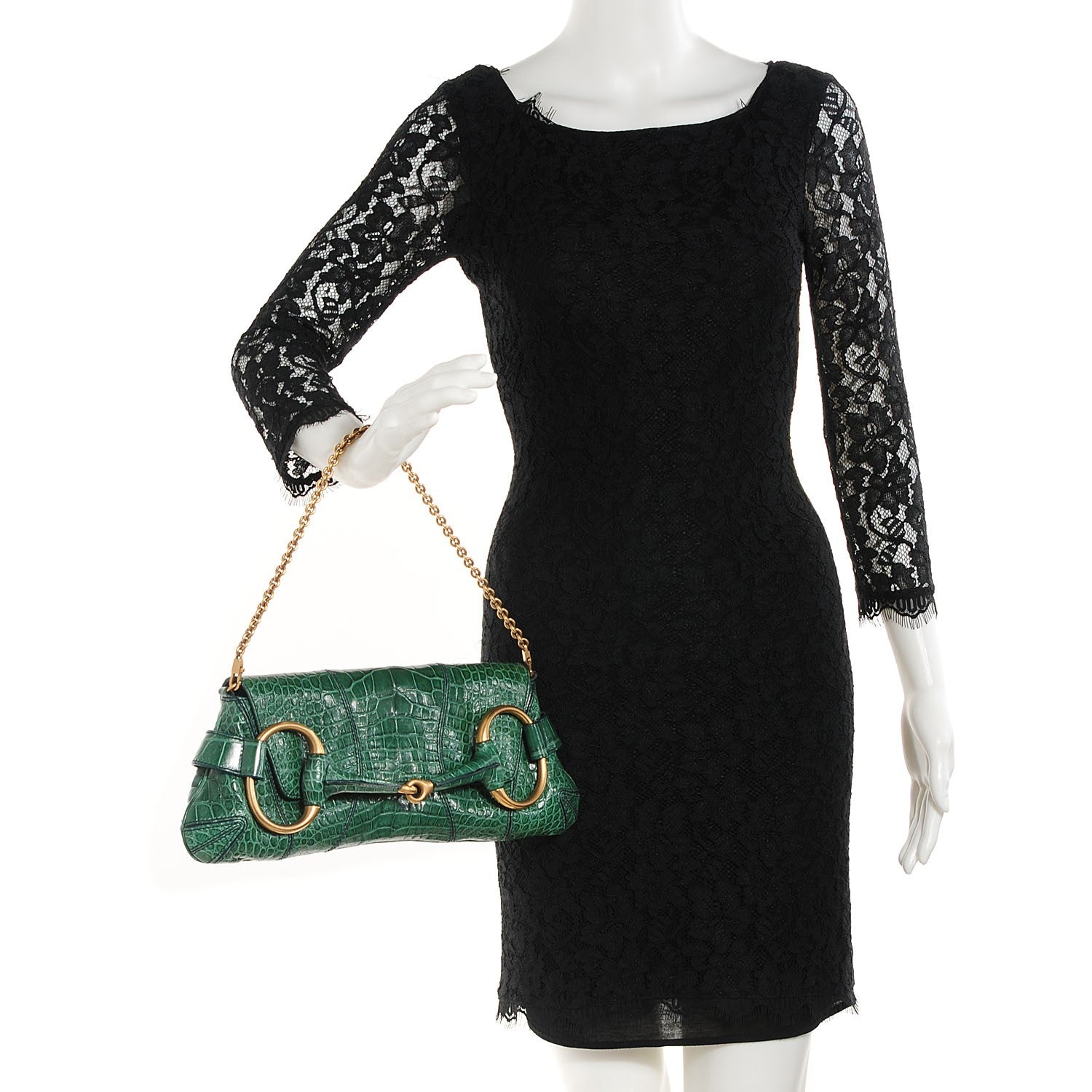 Gucci Alligator Horsebit Clutch Green 2 of 7