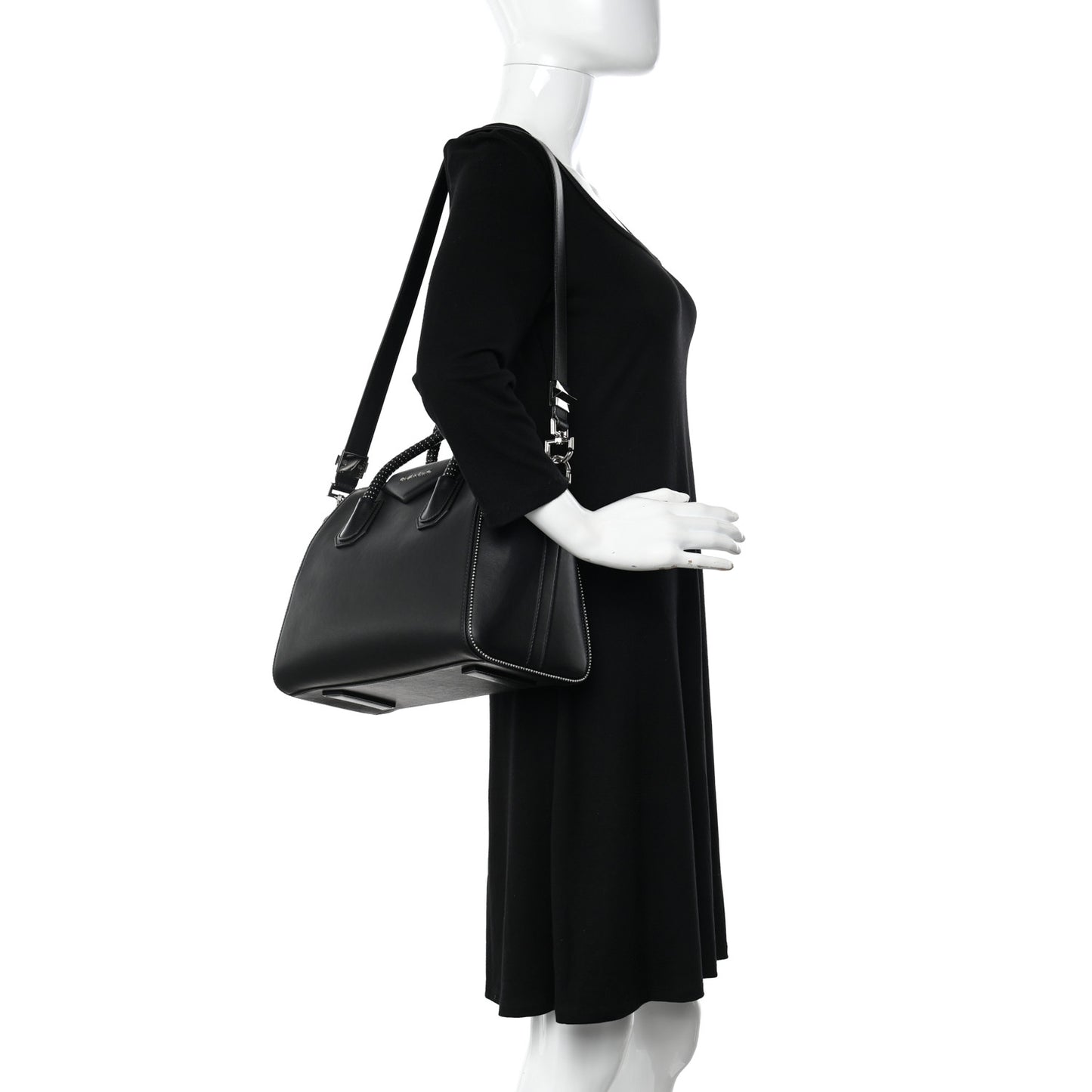 Shiny Lord Calfskin Studded Small Antigona Black