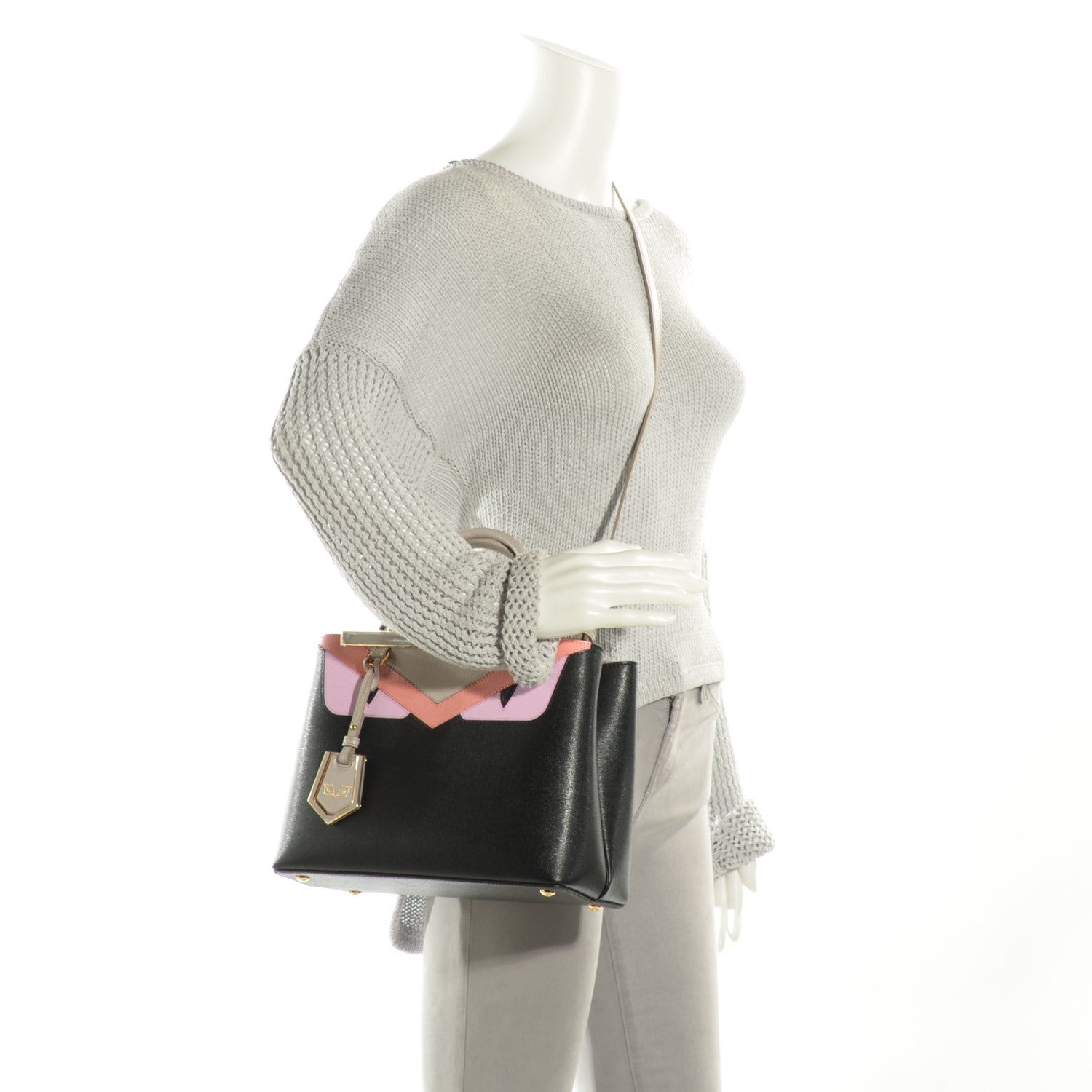 Fendi Vitello Elite Monster Petite 2Jours Tote Multicolor Black Grigio Polvere Multicolor 4 of 7