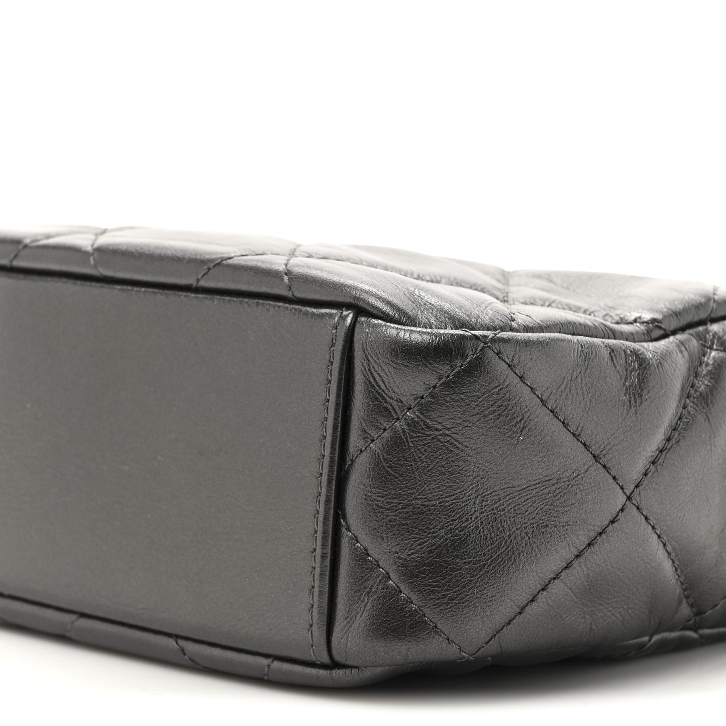 Metallic Calfskin Pearl Quilted CC Mini Camera Case Ruthenium