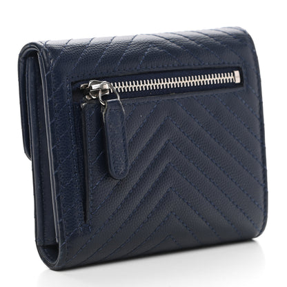 Chanel Caviar Chevron Quilted Compact Flap Wallet Navy 3 of 14