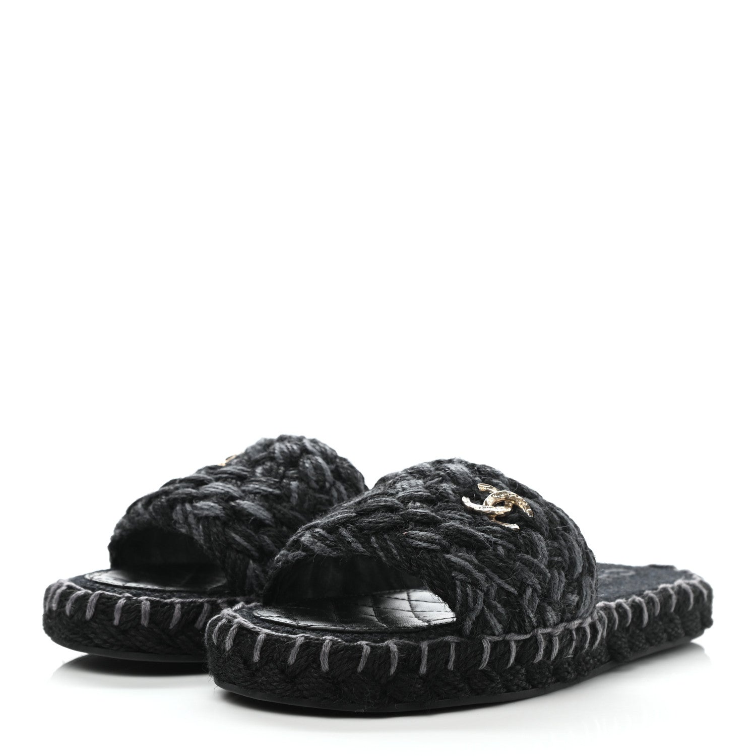 Chanel Cord Braided CC Mules 38 Black 3 of 9