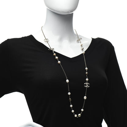 Chanel Pearl CC Crystal Bow Long Necklace Silver 2 of 6