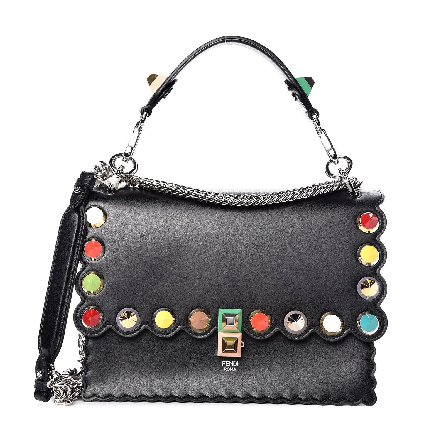 Vitello Liberty Scalloped Spike Studded Kan I Shoulder Bag Black Multicolor