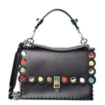 Fendi Vitello Liberty Scalloped Spike Studded Kan I Shoulder Bag Black Multicolor 1 of 11