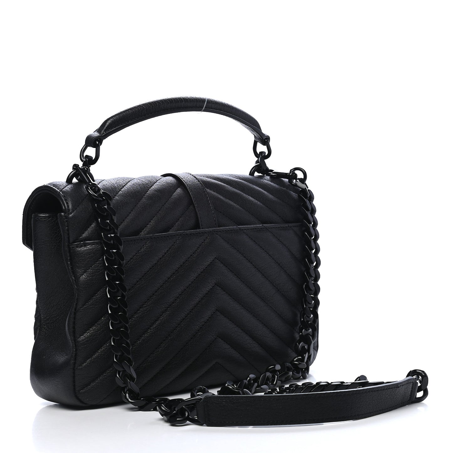 Sheepskin Matelasse Chevron Monogram Monochrome Medium College Bag Black