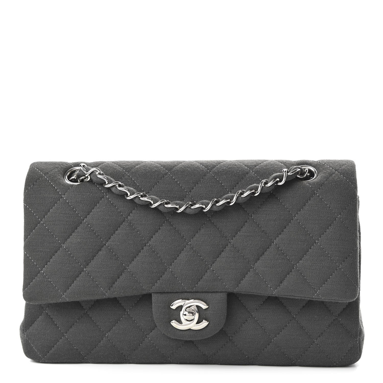 Chanel Jersey Quilted Medium Double Flap Grey 1 of 11