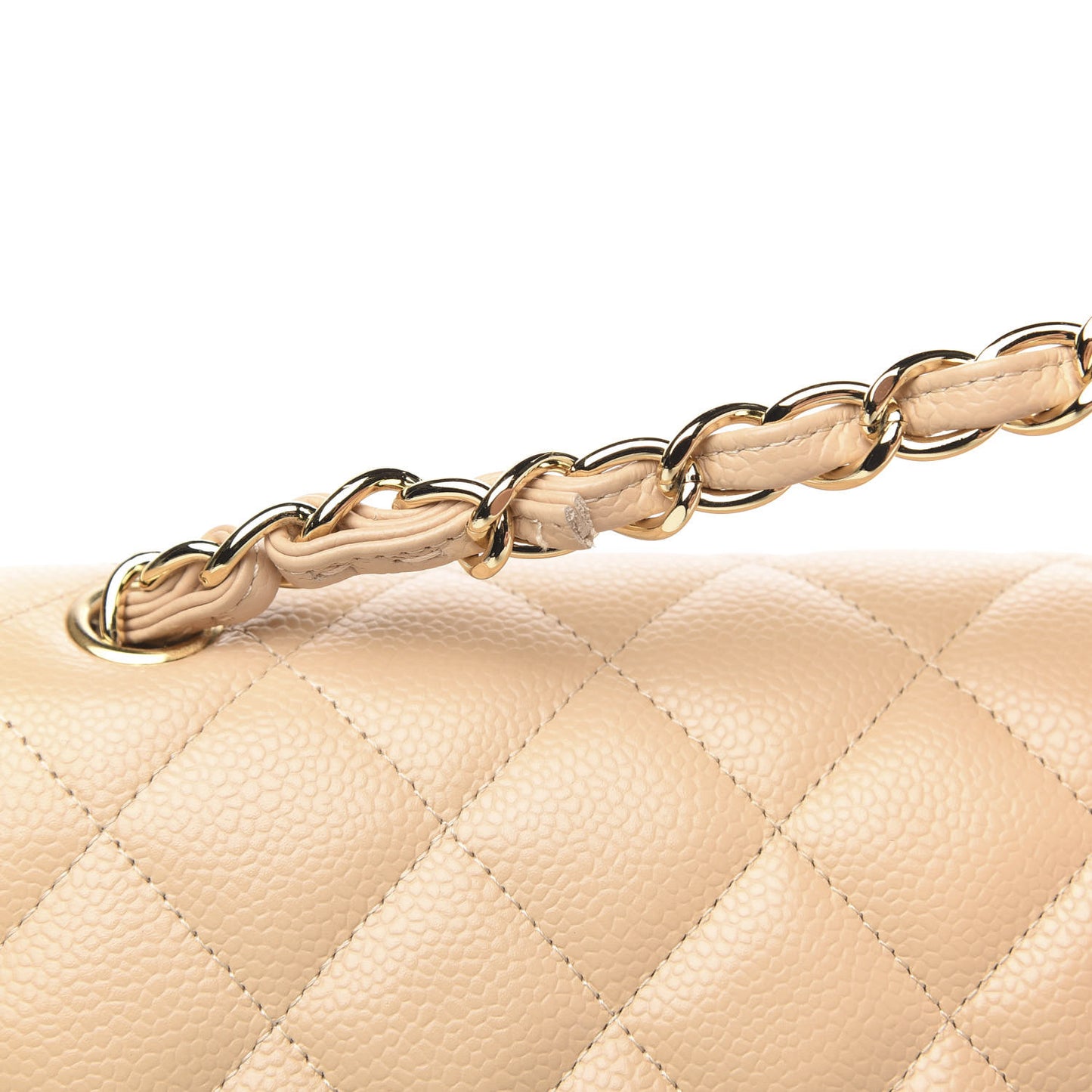 Caviar Quilted Jumbo Double Flap Beige Clair