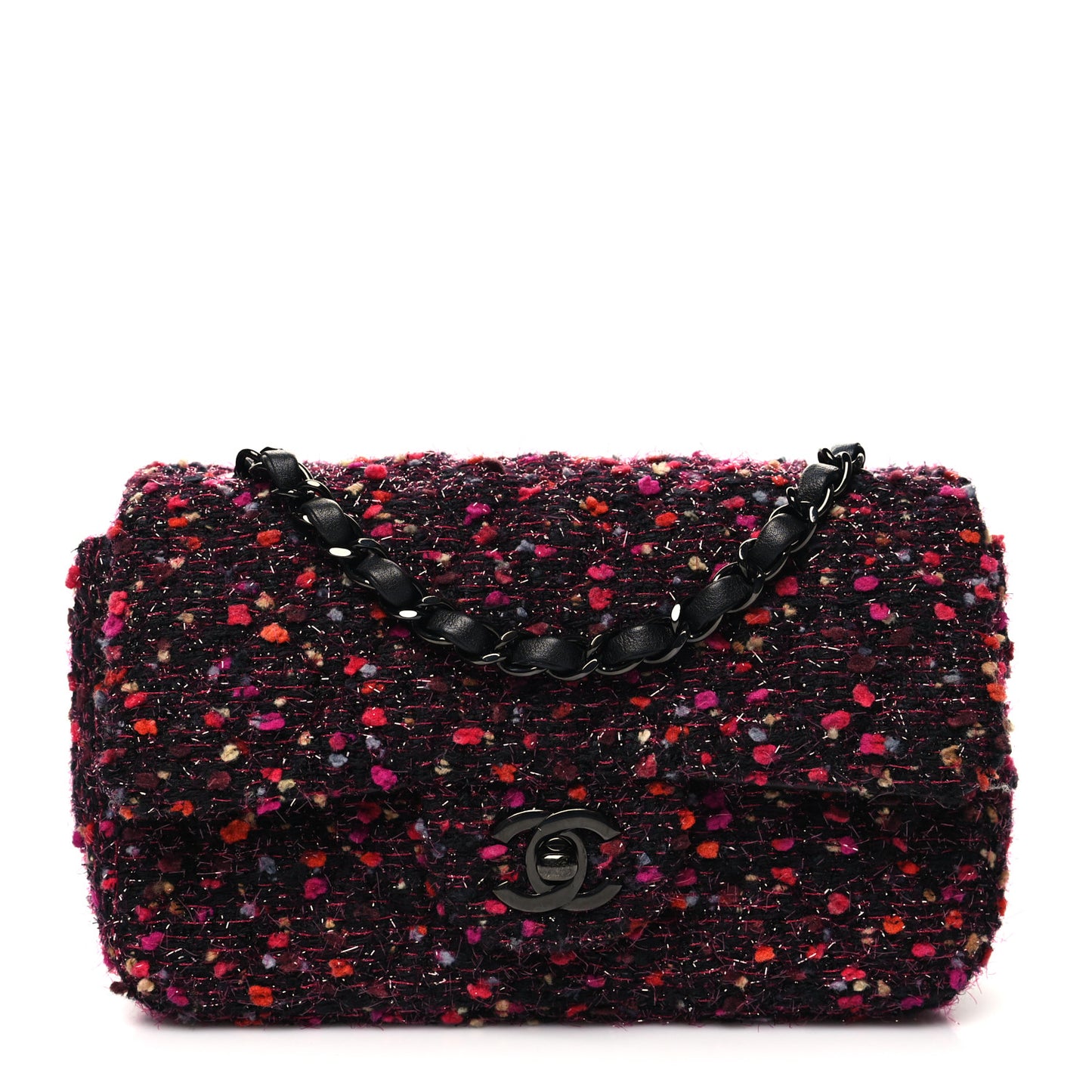 Glittered Tweed Quilted Mini Rectangular Flap Pink Multicolor