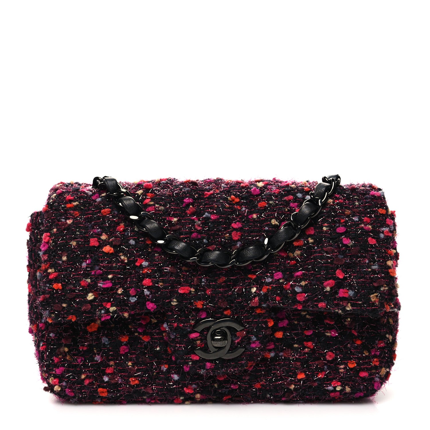 Chanel Glittered Tweed Quilted Mini Rectangular Flap Pink Multicolor 1 of 10