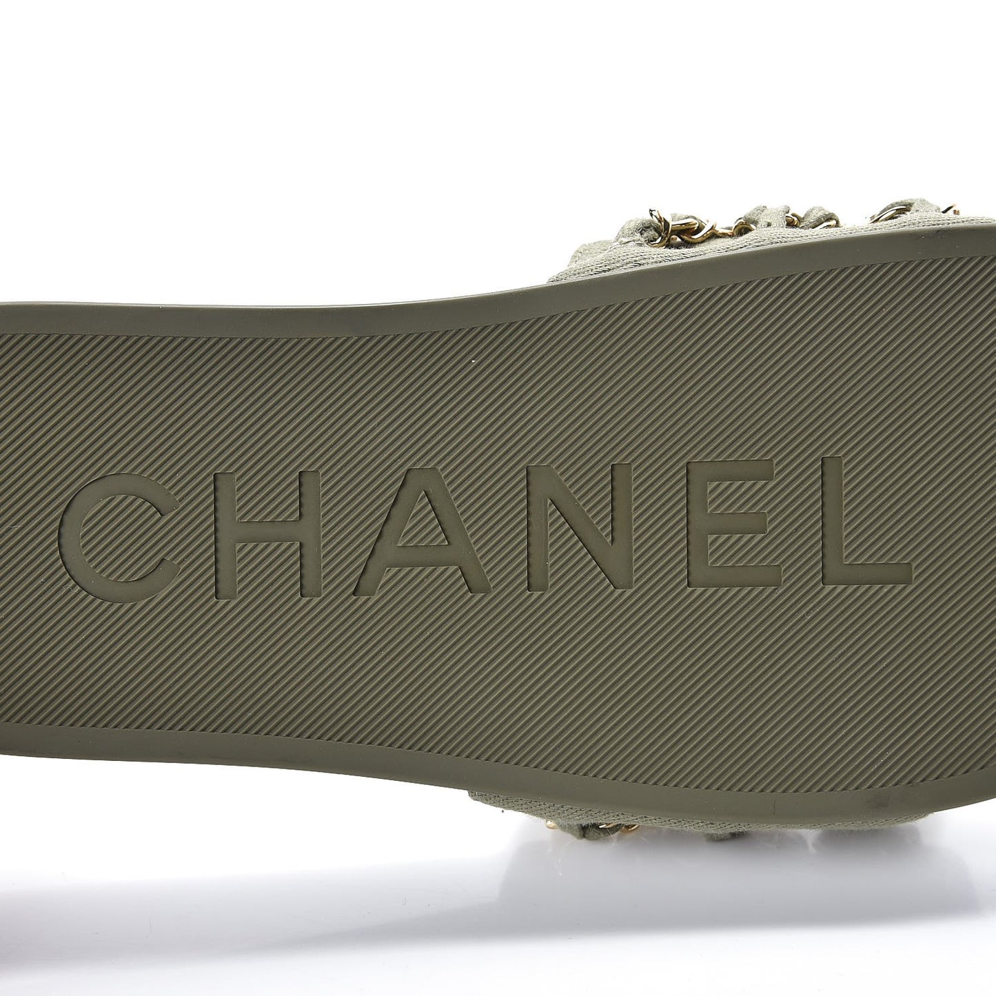 Canvas Chain Flat Sandals 37 Khaki