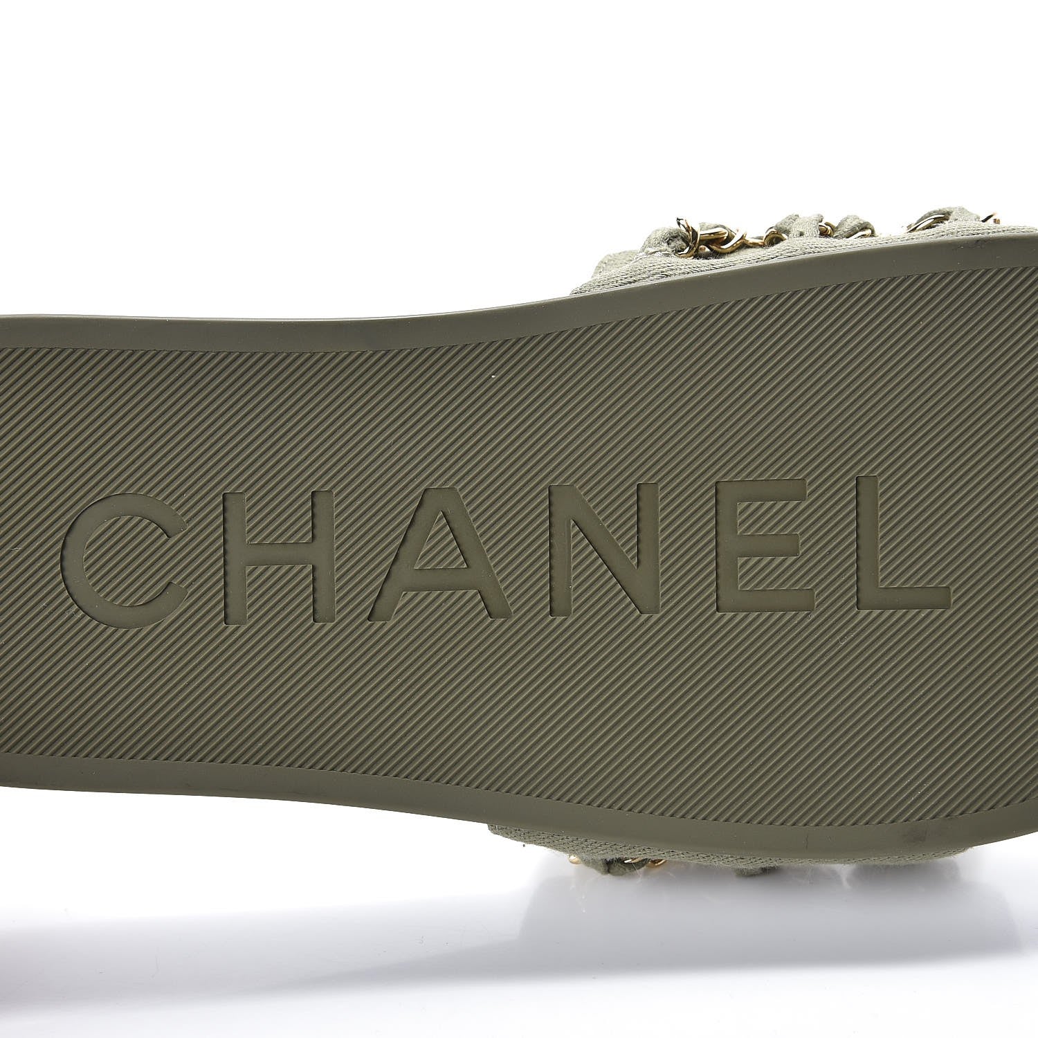 Chanel Canvas Chain Flat Sandals 37 Khaki 6 of 9
