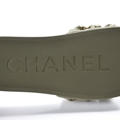 Chanel Canvas Chain Flat Sandals 37 Khaki 6 of 9