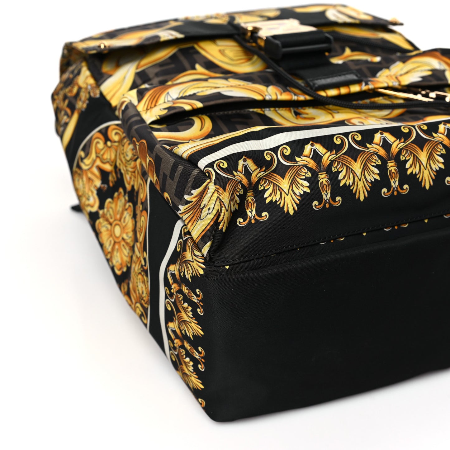X VERSACE Silk Vitello Fendace FF Baroque Backpack Tobacco Black Gold