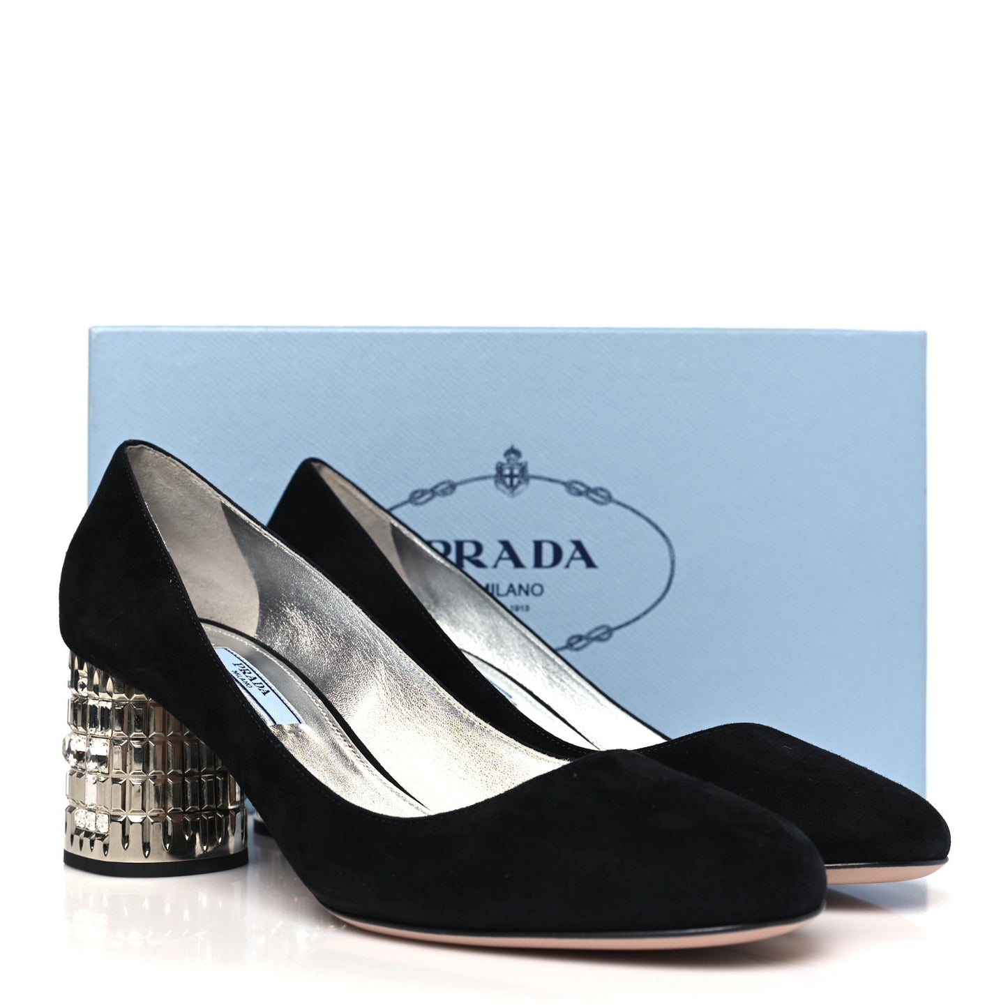 Suede Crystal Block Heel Pump 39.5 Black