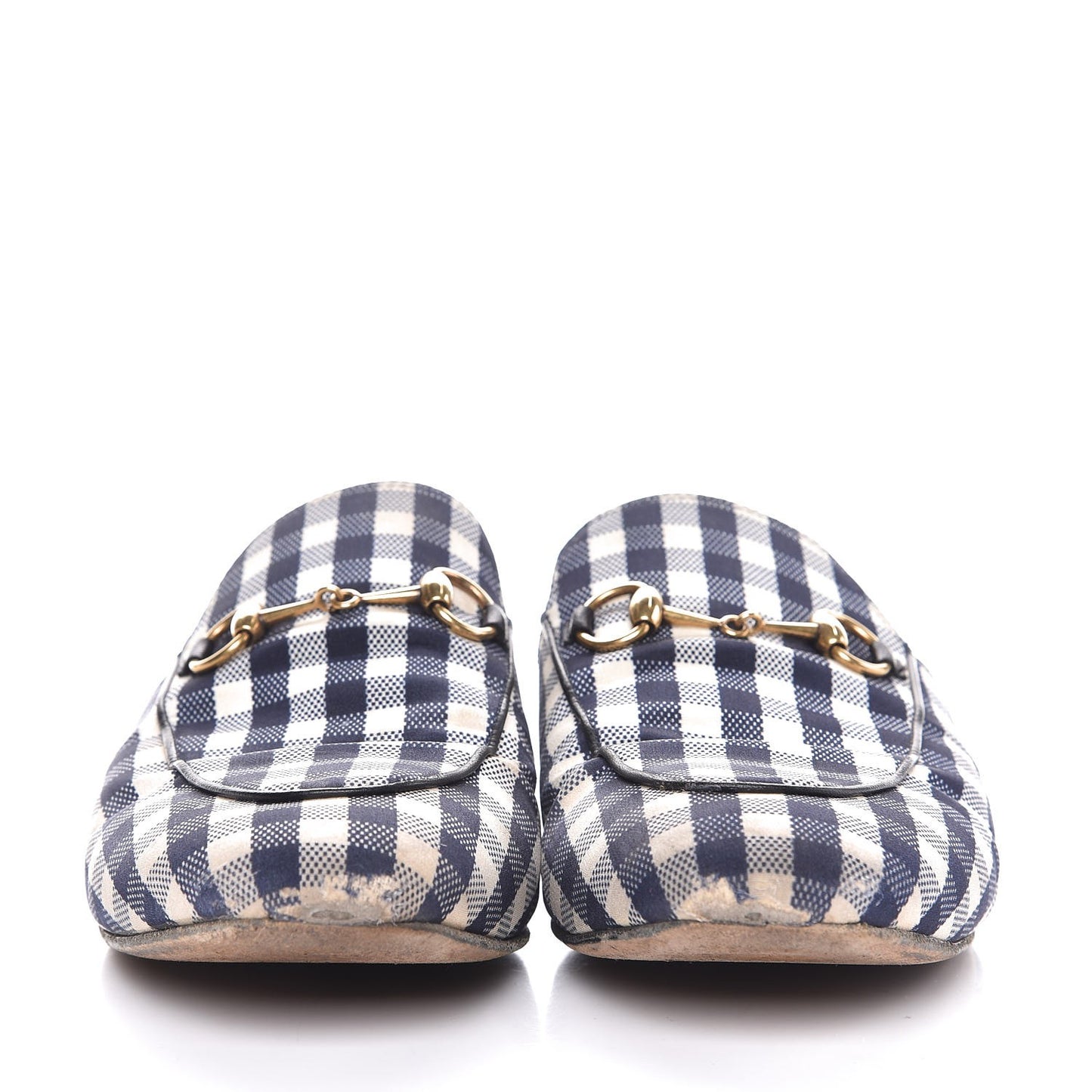Cotton Gingham Womens Princetown Slippers 38.5 White Navy