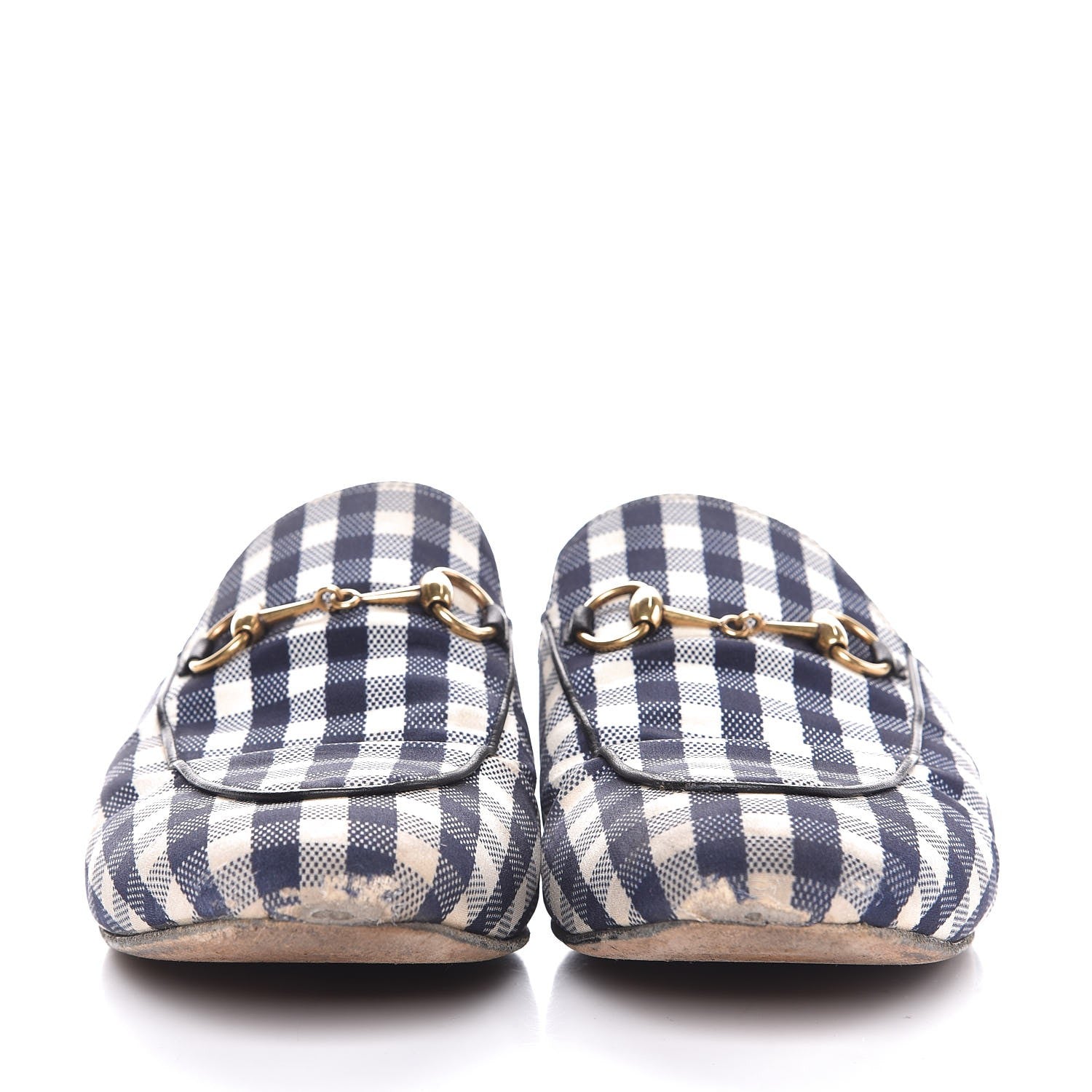 Gucci Cotton Gingham Womens Princetown Slippers 38.5 White Navy 2 of 14