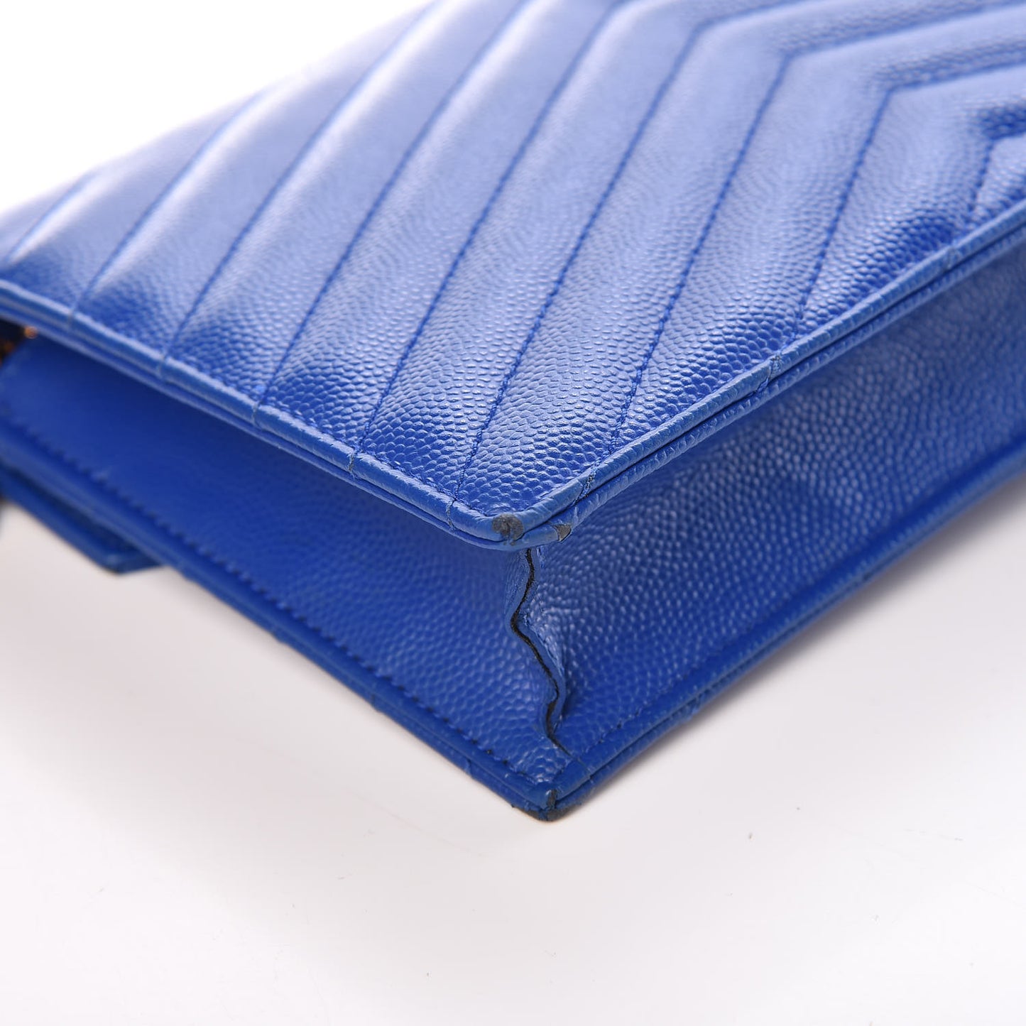 Grain De Poudre Matelasse Chevron Monogram Envelope Chain Wallet Blue Majorelle