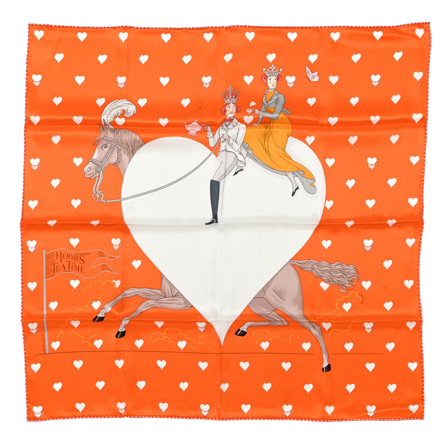 Silk Tea Time Scarf 70 Orange Gris White