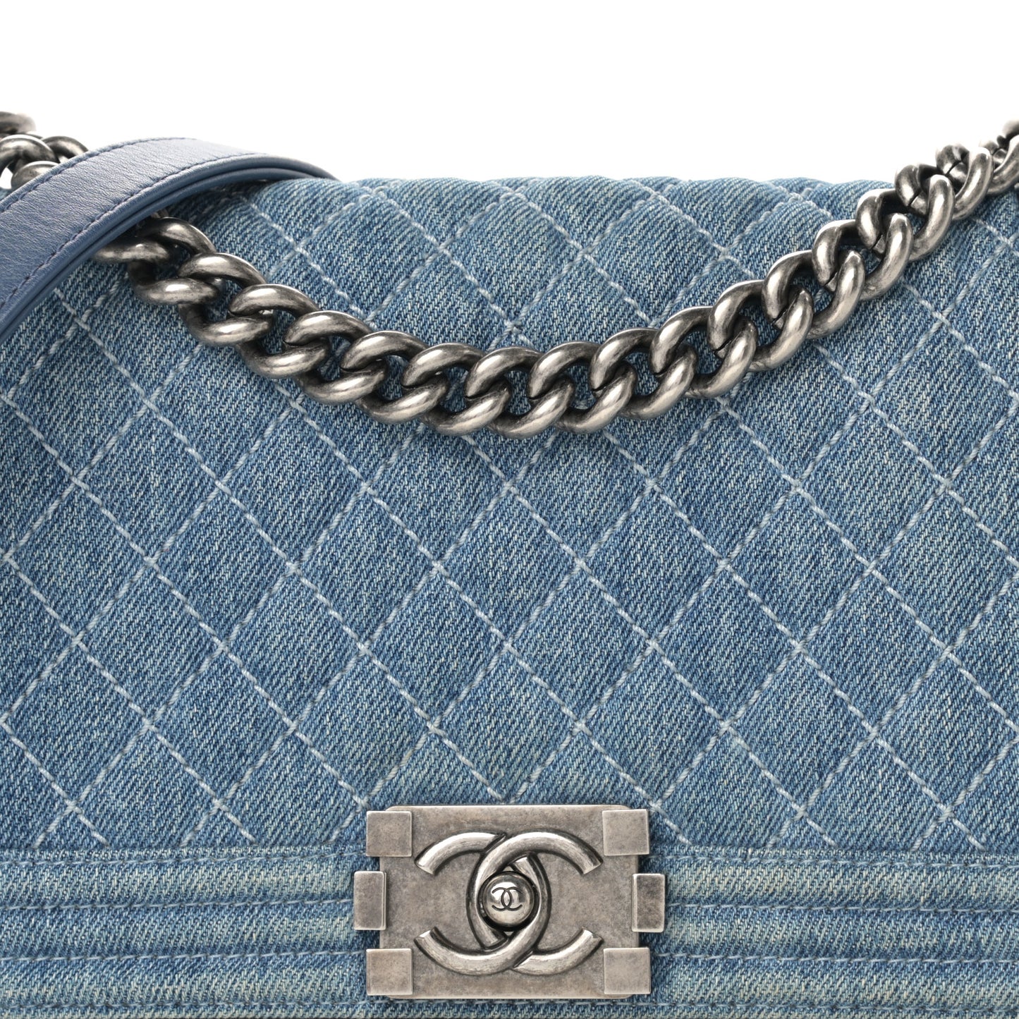 Denim Quilted Medium Boy Flap Blue