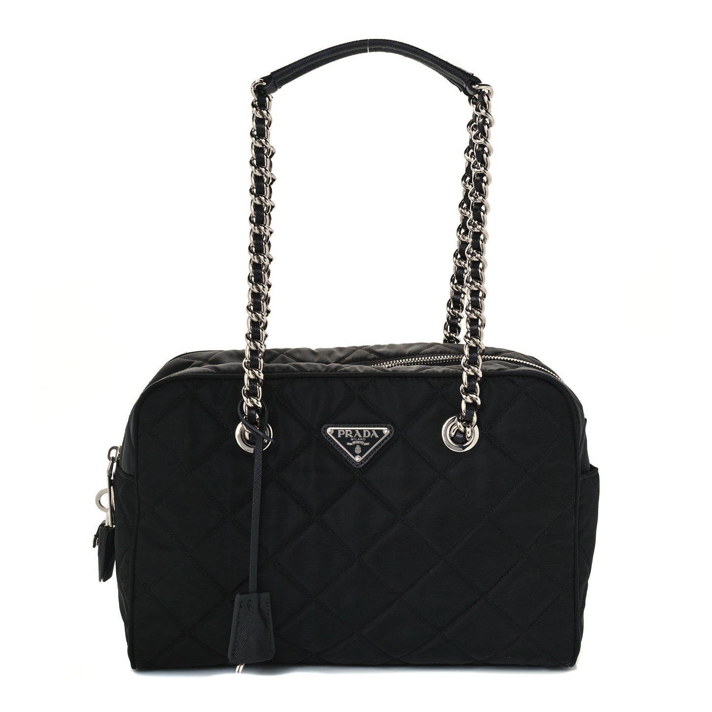 Nylon Tessuto Impuntu Quilted Shoulder Bag Black