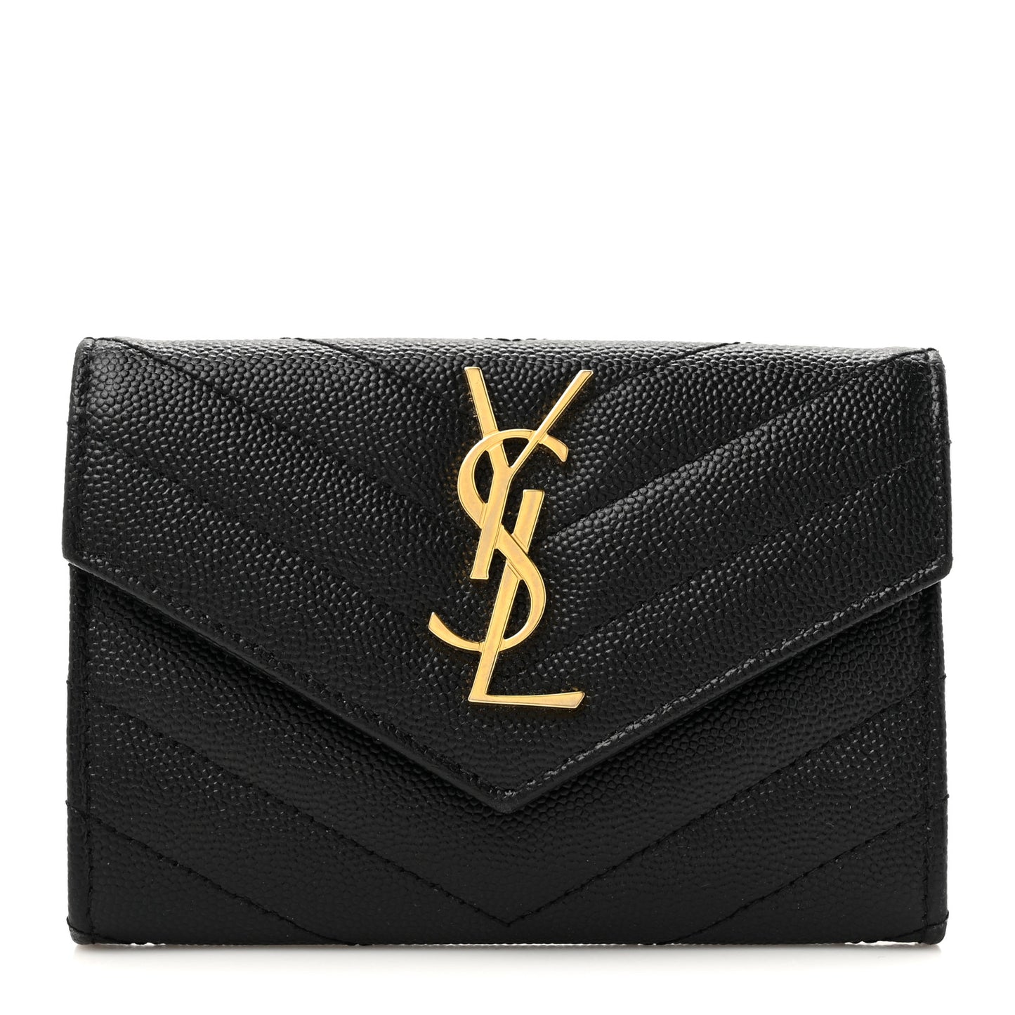 Grain De Poudre Matelasse Chevron Small Monogram Envelope Wallet Black