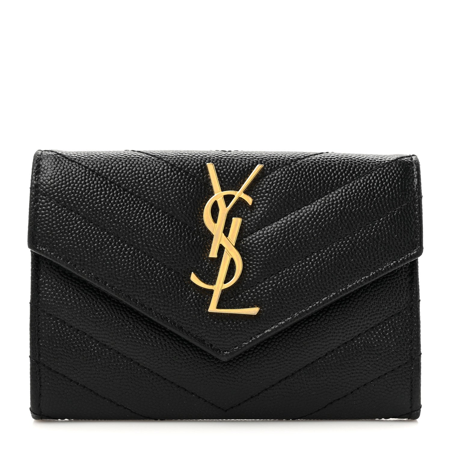 Saint Laurent Grain De Poudre Matelasse Chevron Small Monogram Envelope Wallet Black 1 of 11