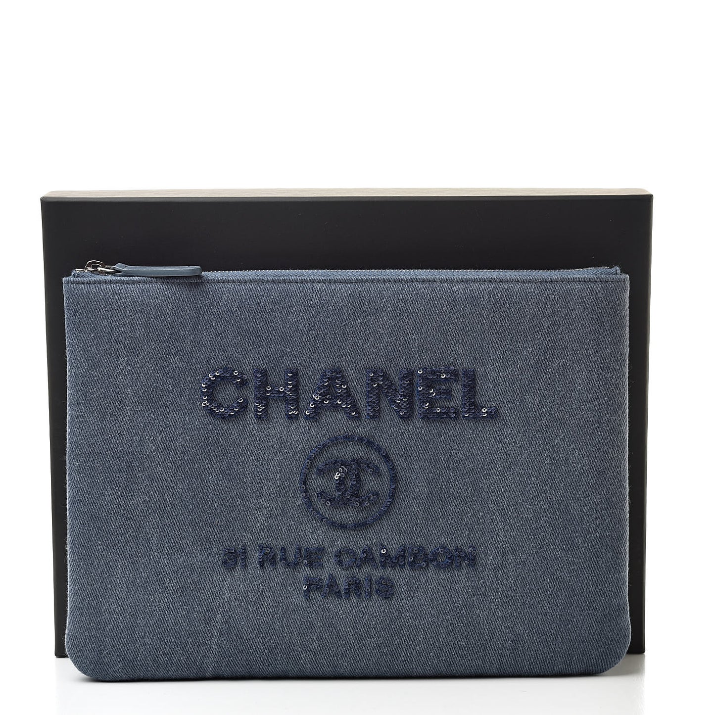 Canvas Sequins Medium Deauville Cosmetic Pouch Navy