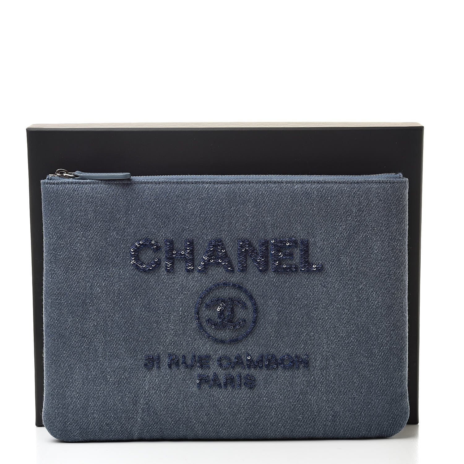 Chanel Canvas Sequins Medium Deauville Cosmetic Pouch Navy 8 of 8