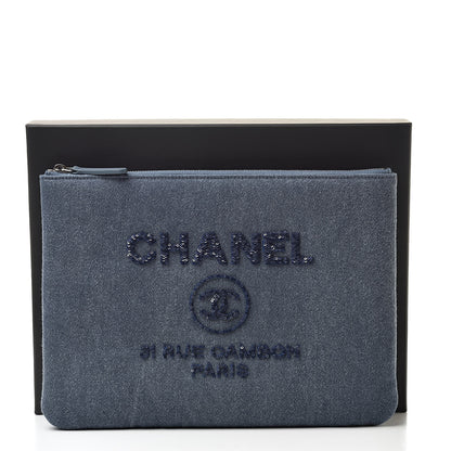 Chanel Canvas Sequins Medium Deauville Cosmetic Pouch Navy 8 of 8