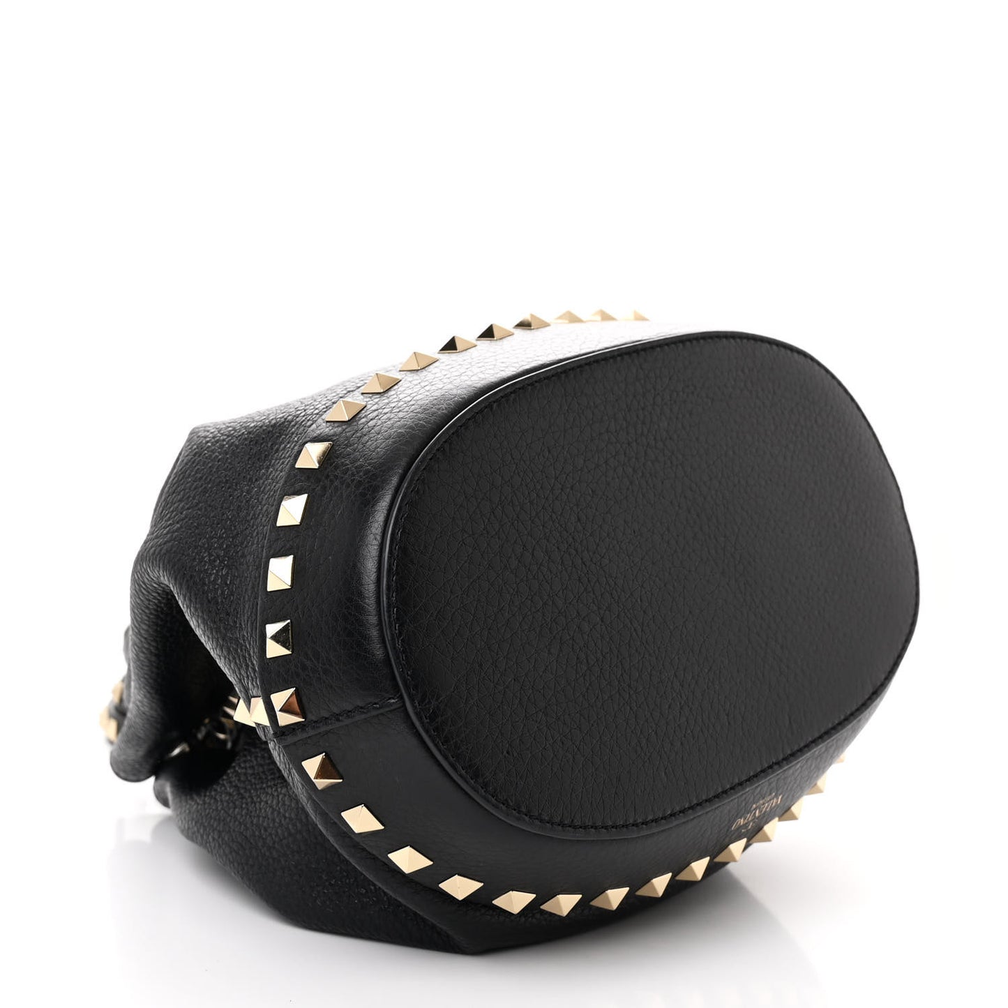 Pebbled Calfskin Small Rockstud Bucket Bag Black
