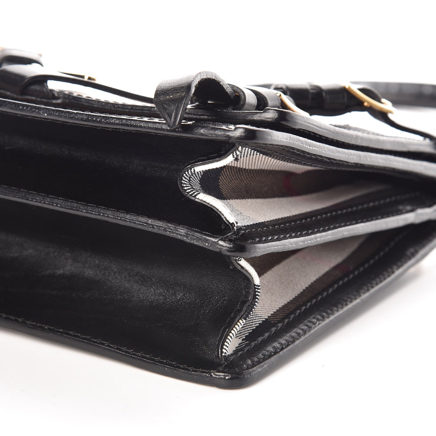 House Check Bridle Calfskin Top Handle Shoulder Bag Black