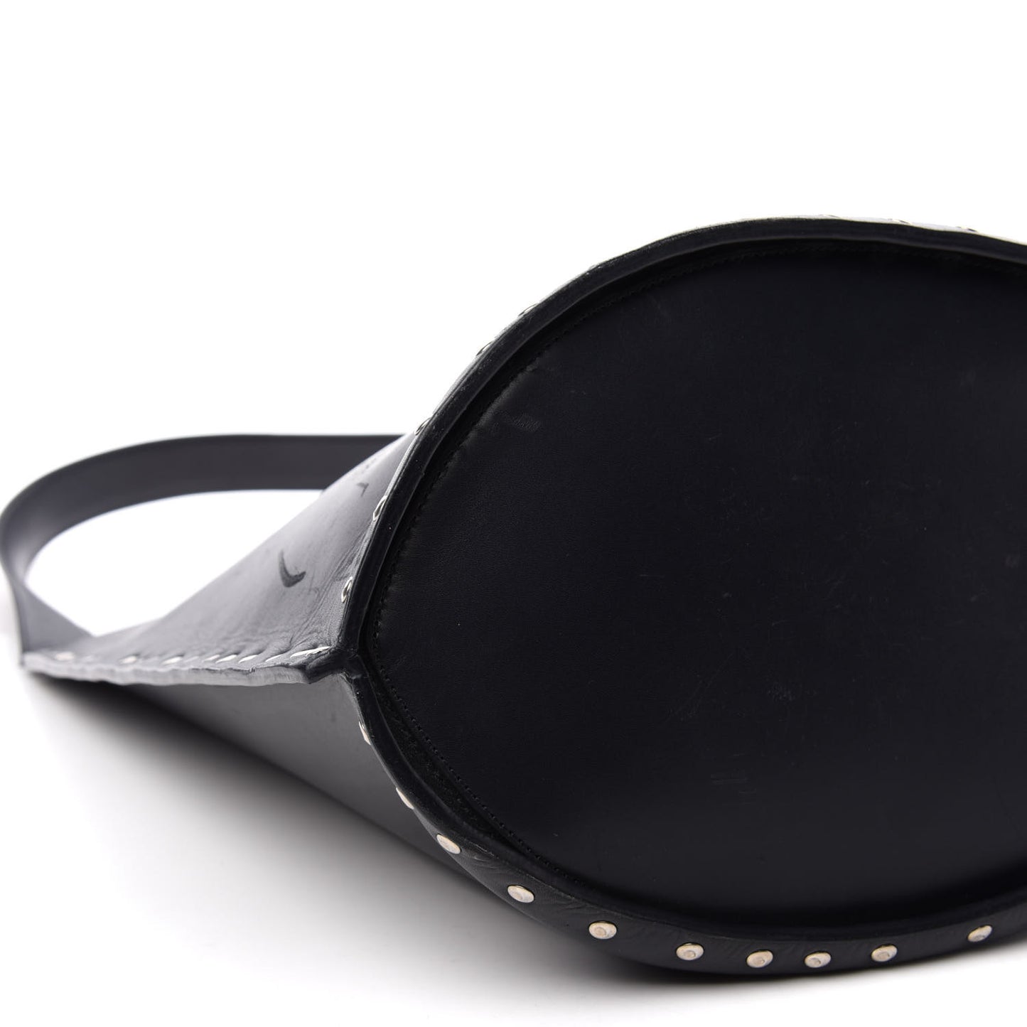 Satinated Natural Calfskin Large Studs Bucket Shoulder Bag Dark Navy
