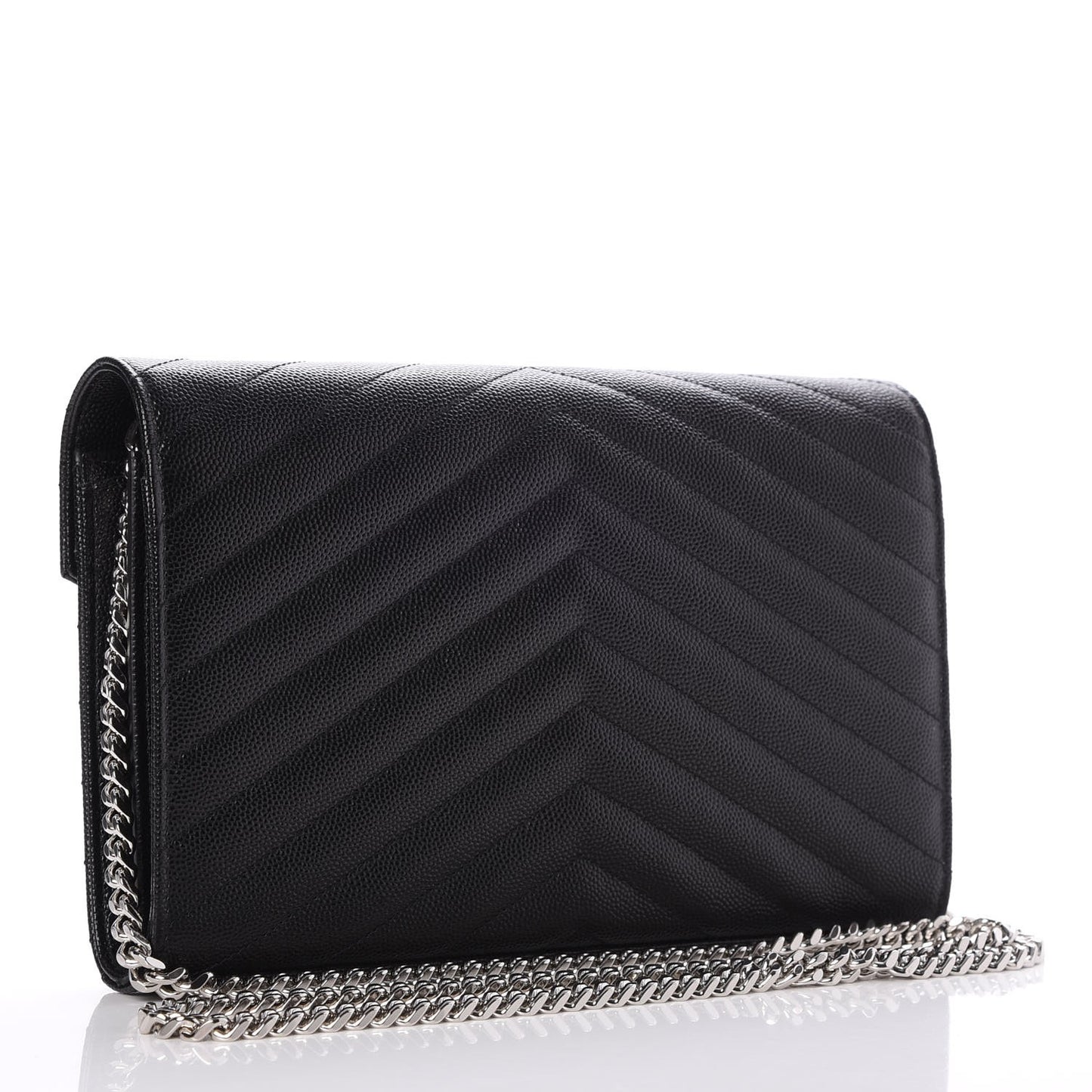 Grain De Poudre Matelasse Chevron Monogram Chain Wallet Black