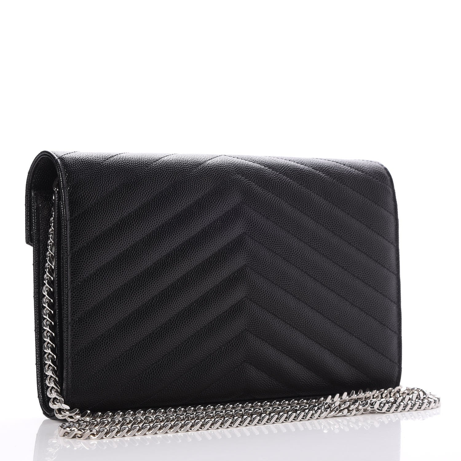 Saint Laurent Grain De Poudre Matelasse Chevron Monogram Chain Wallet Black 3 of 8