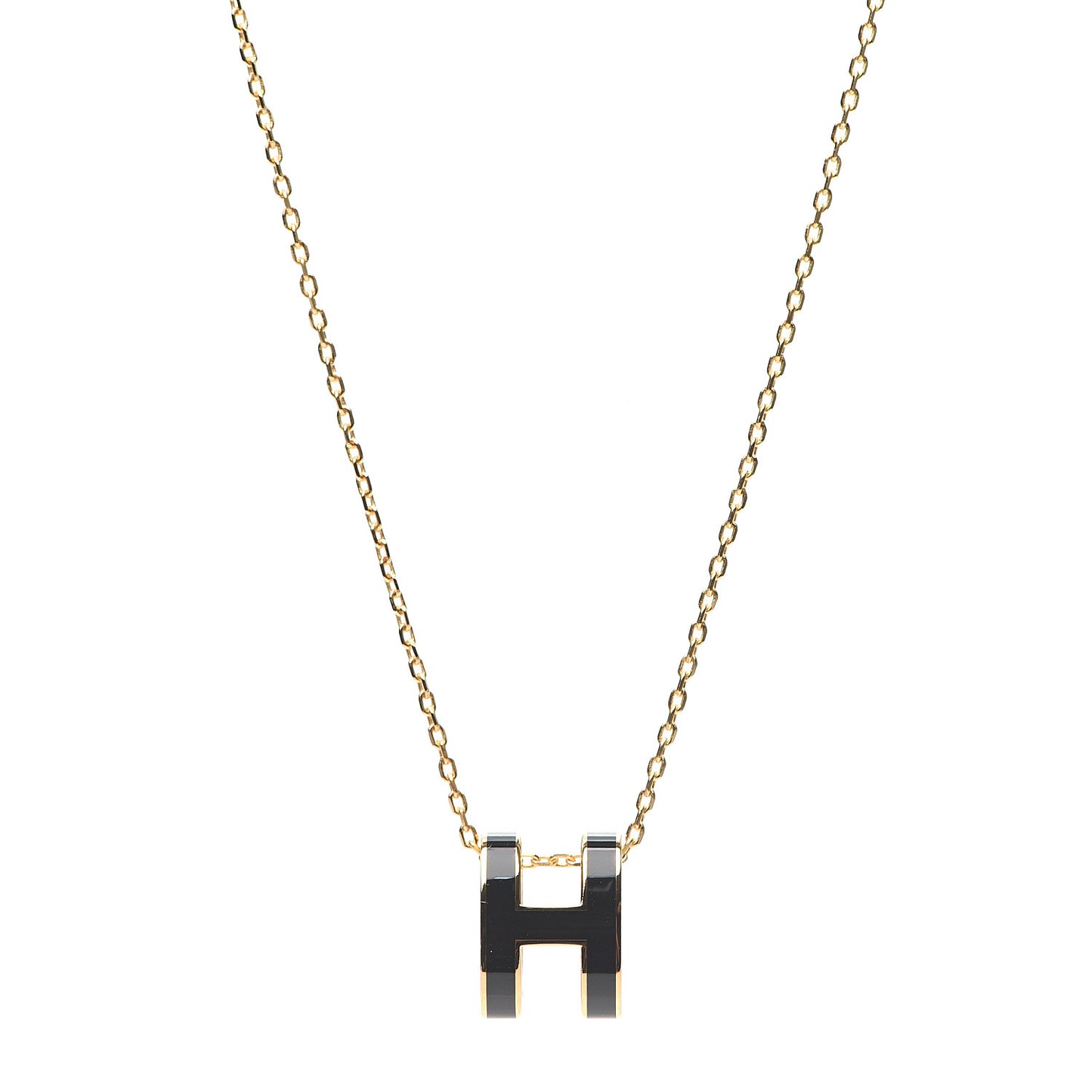 Lacquered Gold Pop H Pendant Necklace Black