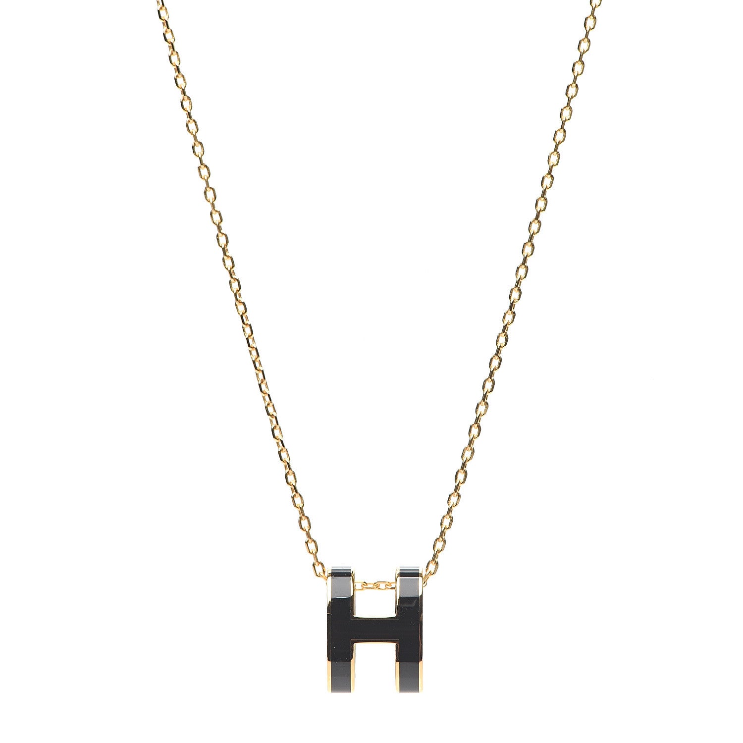 Hermes Lacquered Gold Pop H Pendant Necklace Black 1 of 6