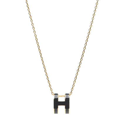Hermes Lacquered Gold Pop H Pendant Necklace Black 1 of 6