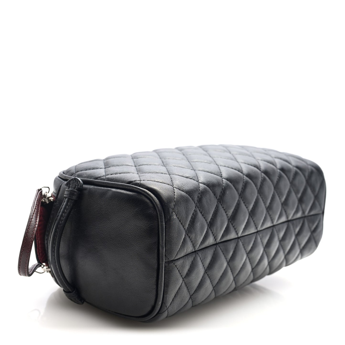 Lambskin Quilted Large Curvy Pouch Cosmetic Case Black