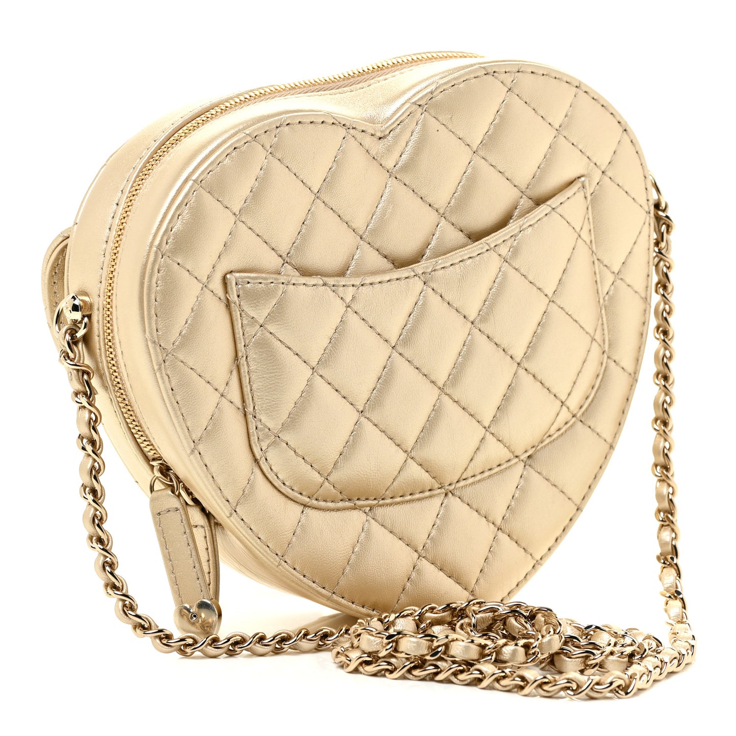 Metallic Lambskin Quilted CC In Love Heart Bag Gold