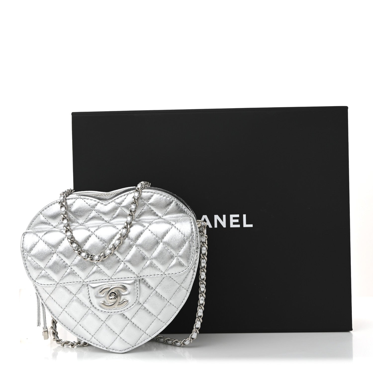 Chanel Metallic Lambskin Quilted Large CC In Love Heart Bag Silver 11 of 11